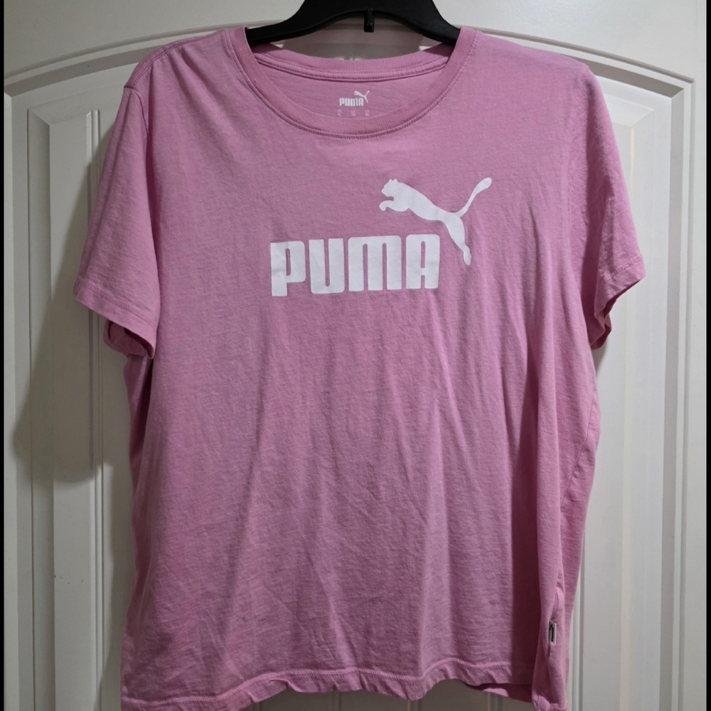 Puma Logo T-Shirt Tee | Pink White | Women's XL (Extra Large)